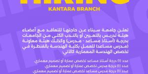 وظيفة جامعة.. جامعة سيناء تعلن عن وظائف أكاديمية لأعضاء هيئة التدريس بمختلف التخصصات