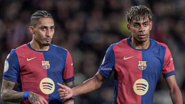 رافينيا ويامال يحققان أرقاما قياسية مع برشلونة ضد رايو فاليكانو